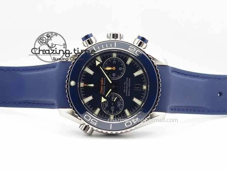 0203 Chic Planet Ocean Master Chrono 45mm SS OM 1:1 Best Edition Blue Dial On Blue Rubber Strap A 8172